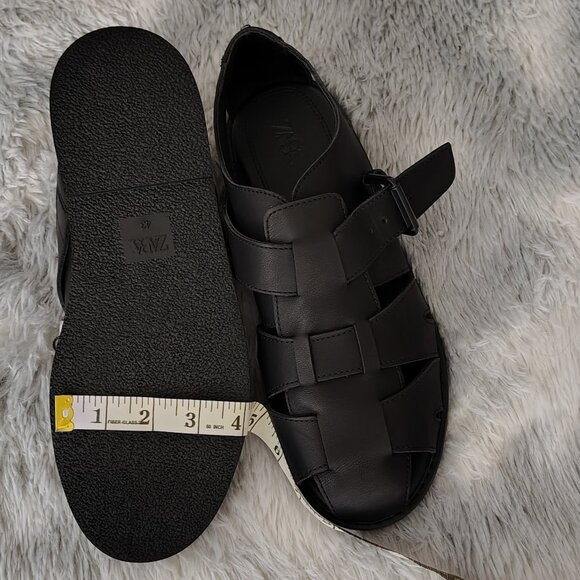 Men Zara Cage Buckle Up Sandals/Shoes Leather Black size (43 EUR) (10 USA) main image 6